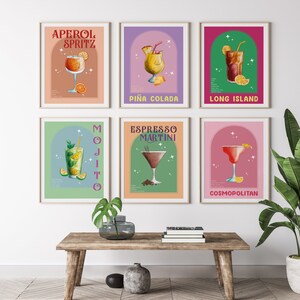 Cocktail Prints Set of 6,  Cute Colorful Liquor Drink Printable Art, Cocktail Art Prints, Cocktail Minimalist Poster, Retro Cocktail Print