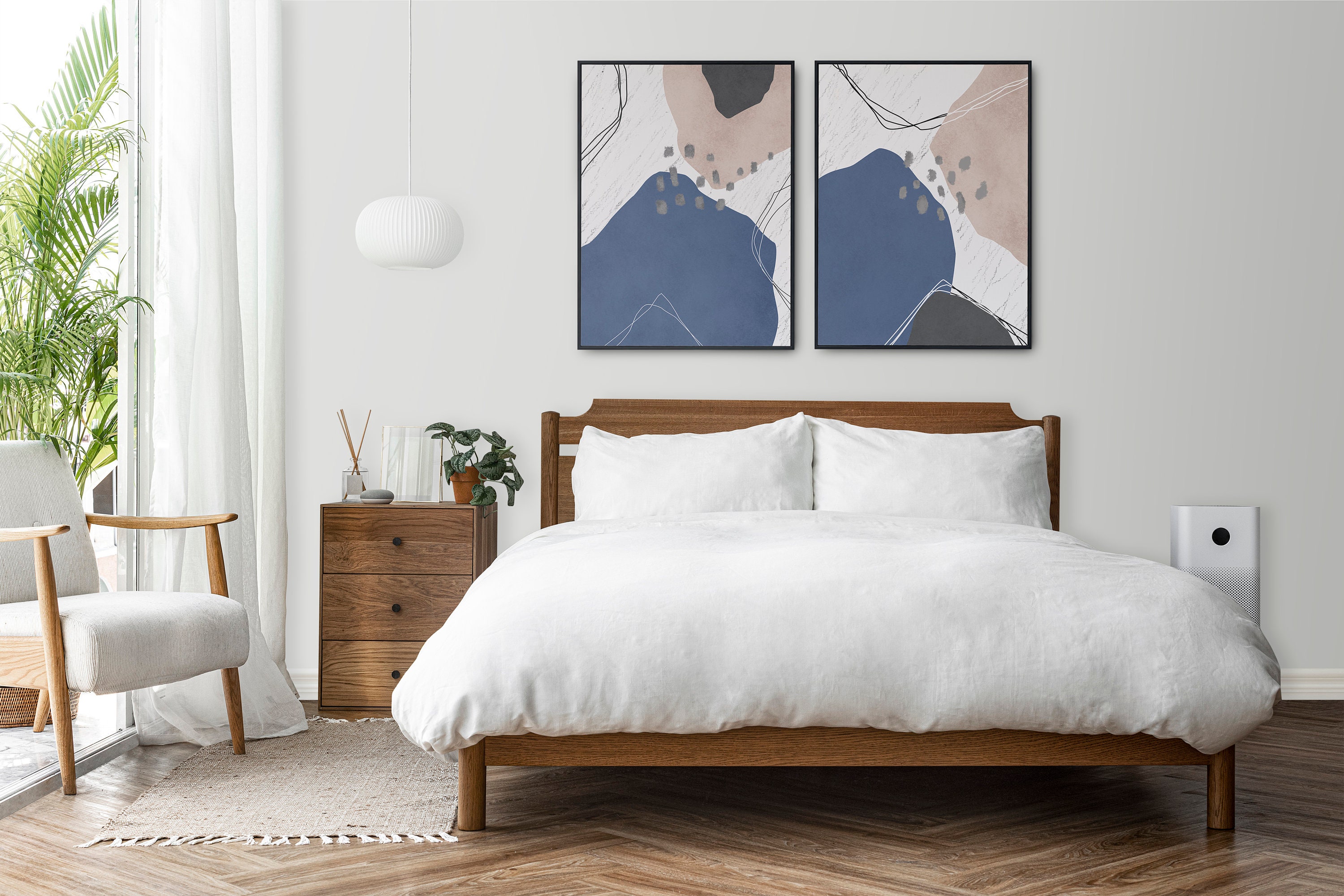 Navy Blue Wall Art Minimalistic Art Modern Wall Art Bedroom - Etsy