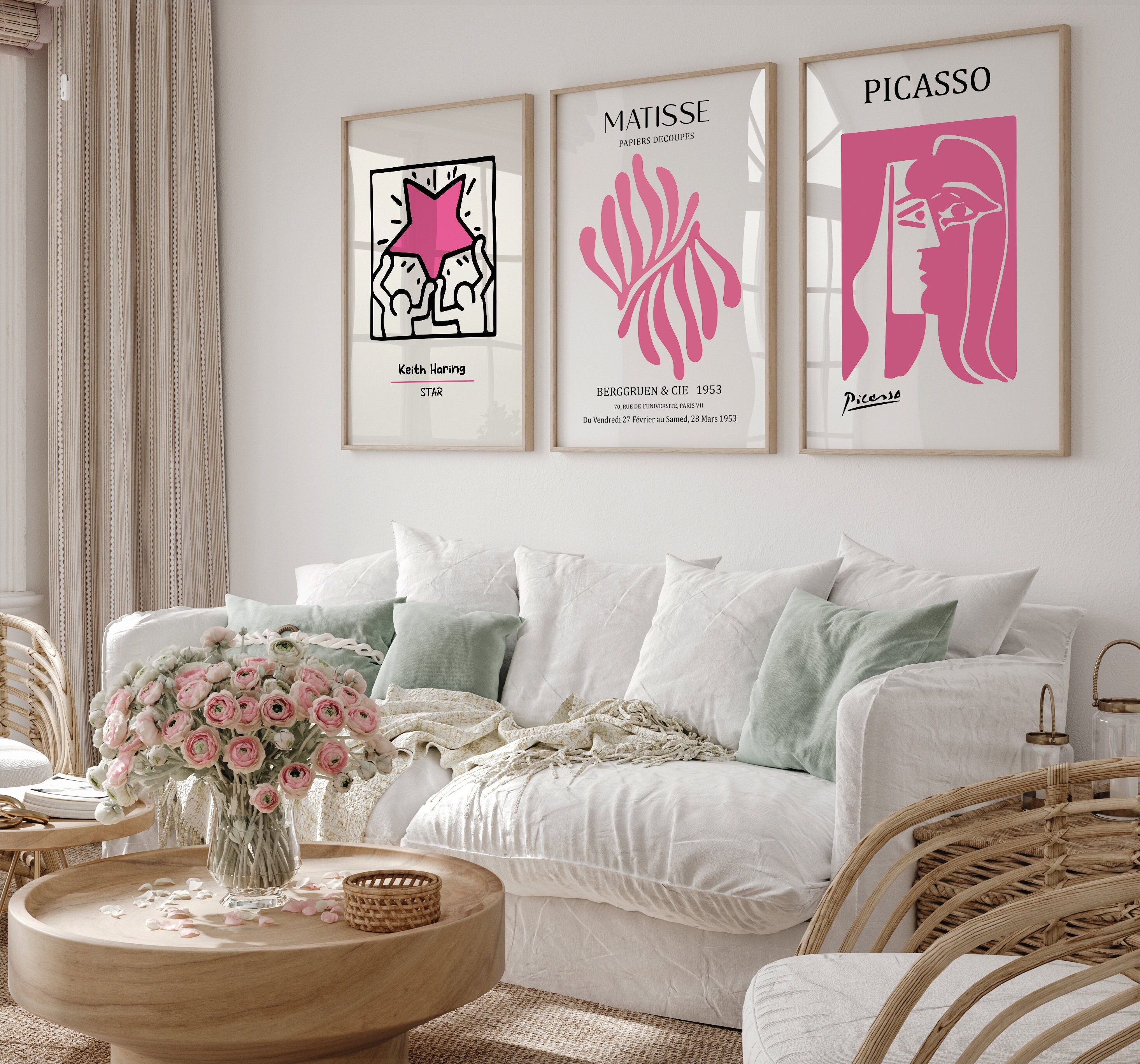 Set of 3 Digital Art, Picasso Print,3 Piece Wall Art,Exhibition Poster,Matisse Print, Keith Haring Print,Museum Poster, Haring Print