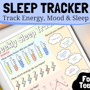Sueño, energía, estado de ánimo, diario de seguimiento de hábitos para adolescentes con TEA, TDAH, desafíos para dormir / fácil de usar, una semana por página, descarga instantánea