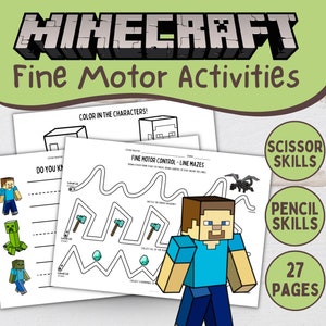 Minecraft inspiriert Feinmotorik Aktivität Buch | Bleistiftkontrolle, Scherenfähigkeiten (PDF-Muster)