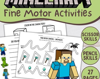 Minecraft Inspired Fine Motor Skills Activity Book | Pencil Control, Scissor Skills (PDF Pattern)