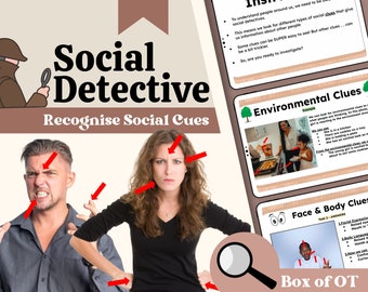 Attività di detective sulle abilità sociali, espressioni facciali, linguaggio del corpo (digitale e stampabile)