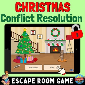 Weihnachtsspiel für soziale Fähigkeiten: Konfliktlösung, Escape Room, Jugendliche, Autismus, Sonderpädagogik, soziales emotionales Lernen, OT, Boom Cards