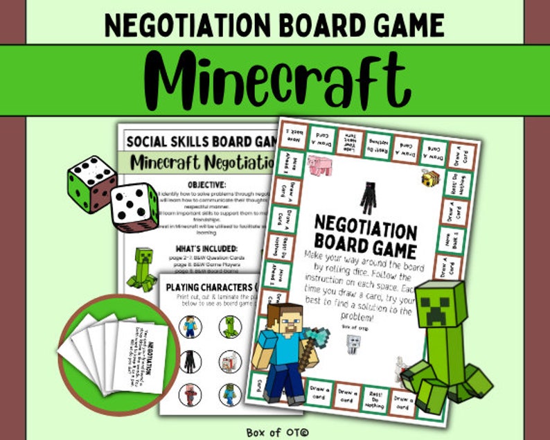 Negotiation Board Game MINECRAFT Theme Social Skills & Problem Solving