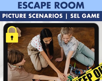 Social Inferencing Escape Room: Picture Scenarios for Teens with Autism | SEL (Boom Learning Activity)