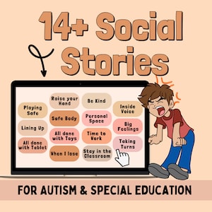 Historias sociales para el autismo, educación especial, comportamientos desafiantes, emociones, crisis emocionales, tarjetas boom sin preparación, aula y hogar, SPed, SEL