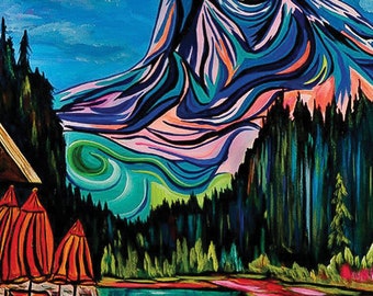 Emerald Lake | Abstract Mountains | Giclee Gallery Wrap Prints | Hand-signed | Canadian Artist | Mountain Painting