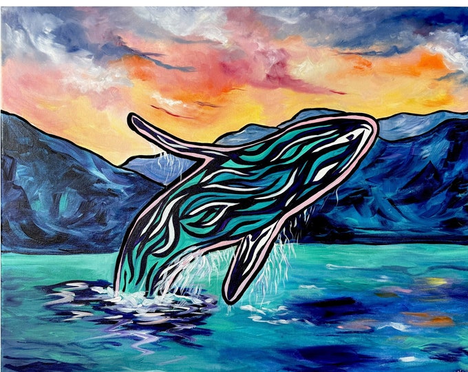 Original Oil and Acrylic Painting of Sea and Whale Art off Vancouver ...