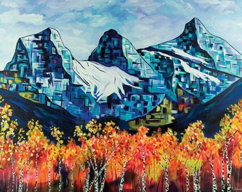 Three Sisters Mountains Abstract Canvas Print: Canadian Rockies Art