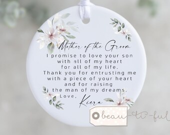 Personalised Mother of Groom Bride gift Thank you from Bride Groom Floral Ceramic or Acrylic Round Decoration Ornament Wedding Keepsake