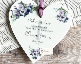 Personalised Godmother Godfather Godparents Gift Thank you Christening Baptism Quote Greenery Acrylic Heart Keepsake Ornament