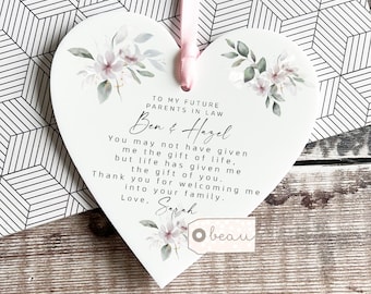 Personalised Future Wonderful Mother parents in law Wedding gift Mother father of bride groom Acrylic heart Decoration Ornament Keepsake