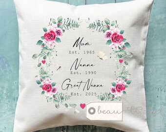 Personalised Gift for her Great Grandma Mum Great Nanna Nanny Mom Mam Nan wildflower Floral Home Linen Style Cushion Birthday