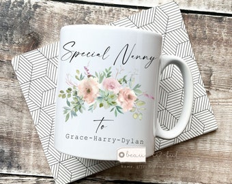 Personalised Special Mum Nanny Gran Grandma pink Greenery Wreath Ceramic Mug - Tea mug - coffee Mug - Gift mug Mum Sister Grandma Teacher