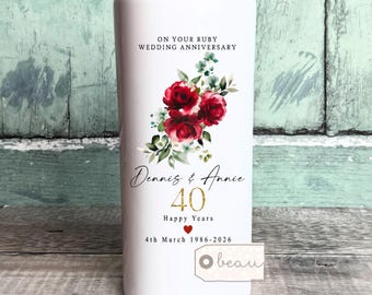 Personalised Ruby Anniversary Ceramic Vase gift 1st 25 50 40 50 60 Silver Golden Diamond Wedding Anniversary gift Floral