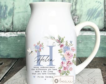 Personalised Thank you Teacher gift Teaching Assistant Nursery Teacher Mentor Retirement Leaving Gift Ceramic Small Jug Mug Vase gift