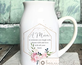 Personalised Mother’s Day gift, Mum gift Mummy Gran Nanna Grandma Nanny Gran Floral Design ceramic Jug Vase mug Birthday Gift Easter