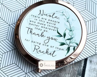 Personalised There are people in this world Quote Modern Greenery Round Rose Gold Compact Pocket Mirror Keepsake