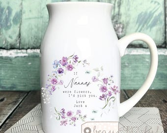 Personalised If … were flowers I’d we’d pick you Mum Nanna Grandma Home Wildflower Lavender Floral Ceramic Small Vase Jug Mug Birthday gift