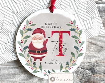 Personalised Merry Christmas gift Tree Santa Christmas gift Bauble Acrylic or ceramic Round Ornament Keepsake Tree Decoration gift