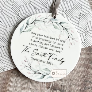 Personalised Home sweet Home Housewarming New Home gift Wreath Greenery Design Ceramic or Acrylic Round Decoration Ornament Wedding Keepsake