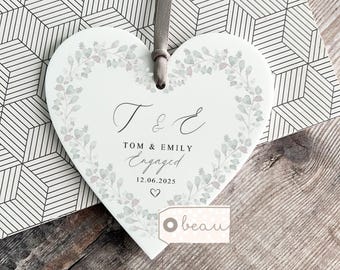 Personalised Engaged Gift Mr & Mrs to be Gift Engagement Gift Greenery Heart Decoration Ornament Keepsake Gift