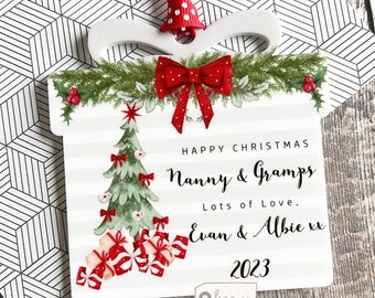 Personalised Happy Christmas gift Grandparents Grandma Auntie Uncle Teacher Design Acrylic present shaped Ornament tree Keepsake bauble