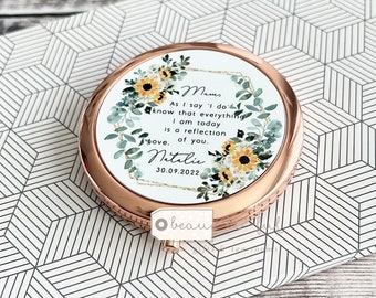 Personalised Mother of Bride Groom As I say I do Thank you from Bride Quote Sunflower Round Rose Gold Compact Pocket Mirror Wedding Keepsake