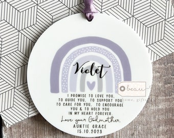Personalised Christening Baptism gift I Promise Godmother Godfather Godparents Guideparent to Godchild ceramic or acrylic Ornament Keepsake