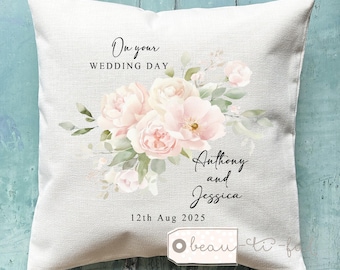 Personalised Wedding gift Just Married Mr Mrs Home Newlyweds Bride and Groom purple Lavender Foliage Greenery Home Linen Style Cushion cover