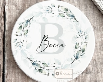 Personalised Greenery Initial coaster Name coaster Drinks coaster Birthday gift Ceramic Coaster Name gift Friend gift Home gift Gift for her