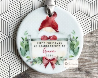 Personalised 1st First Christmas Grandparents Grandma Sister Auntie Uncle Godparents Baby Santa Gnome Ceramic or acrylic Ornament Keepsake