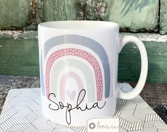 Personalised Name Pink Lilac Rainbow Ceramic Mug - Tea mug - coffee Mug - Gift mug