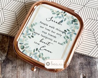 Personalised People walk through our lives..  Quote Geometric Greenery Square Rose Gold Compact Pocket Mirror Keepsake