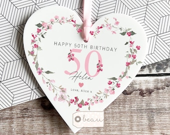 Personalised Milestone Birthday 16 18 21 30 40 50 60 70 80 90 Gift Quote Greenery Heart Acrylic Ornament Gift for her Friendship Keepsake