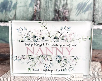 Personalised Truly blessed to have you Mum Nanna Auntie Mom Mam Quote pink Floral Home Quote Crystal Block Ornament Keepsake