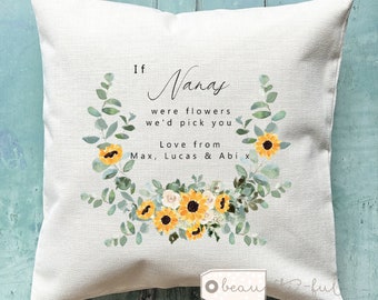 Personalised If Grandmas Mums Nannas Aunties Moms Mams Nanny Granny were flowers Blue pink Floral Design Home Linen Style Cushion cover
