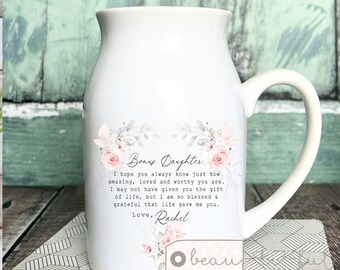 Personalised Bonus Daughter gift Step daughter daughter in law gift Like a daughter gift Wildflower Floral Ceramic Small Vase Jug Mug gift