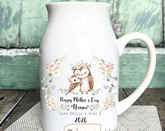 Personalised Mother’s Day gift Mum Nana Mummy Nanna Nanny Grandma Gran Gift Bunny Floral Ceramic Small Vase Jug Mug Birthday gift Easter