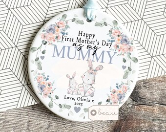 Personalised First Mother’s Day Gift Mum Mummy Mommy Nanny Nana Gran Grandma Bunny Rabbit Greenery ornament Keepsake decoration