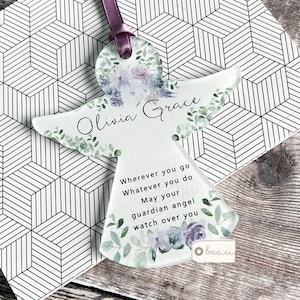 Personalised Wherever you go Guardian Angel Lilac Floral greenery Acrylic Keepsake -Decoration - Quote