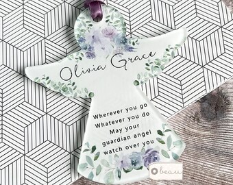 Personalised Wherever you go Guardian Angel Lilac Floral greenery Acrylic Keepsake -Decoration - Quote