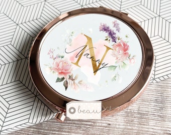 Personalised Mother’s Day gift Birthday friend Female relative mum auntie gran sister gift Floral Rose Gold Compact Pocket Mirror Keepsake