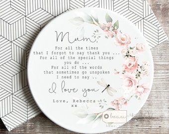 Personalised Mum Mom Mother Mam Mummy Gift Sentiment Thank you gift Mother’s Day For all the times… Quote pink floral Quote Ceramic coaster