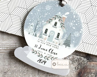 Personalised 1st Christmas gift New Home House First Christmas At Address Acrylic Snowglobe Ornament Keepsake Housewarming gift Moving in