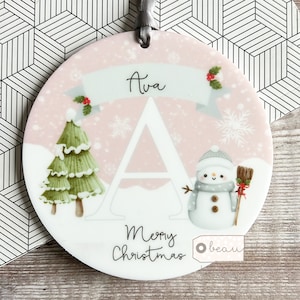 Personalised Merry Christmas Snowman Snowflake Design Acrylic or Ceramic Tree Ornament Keepsake Gift