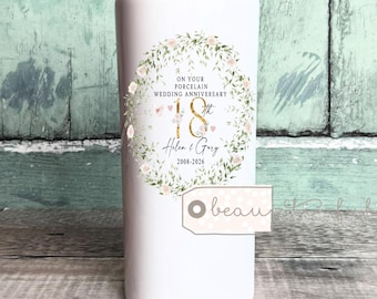 Jarrón de porcelana personalizado para aniversario de bodas, 18º aniversario, Ruby Silver China, regalo para pareja, jarrón de cerámica floral