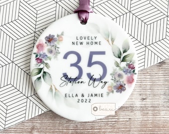 Personalised Lovely new home Housewarming Mauve blush Foliage Greenery Design Ceramic or Acrylic Round Decoration Ornament Wedding Keepsake