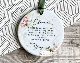 Personalised Mother of Bride Groom gift I will love your son/daughter Thank you gift roses Ceramic or Acrylic Decoration Wedding Keepsake